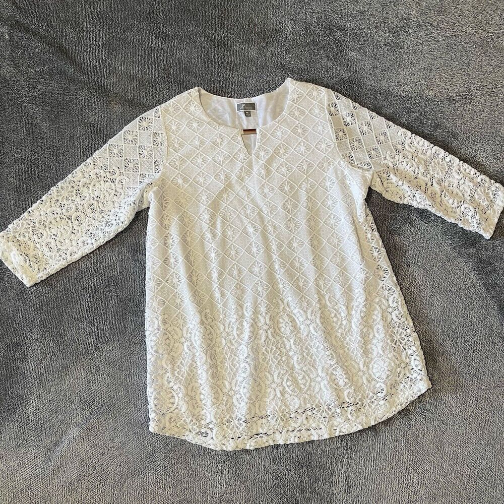 JM Collection White Knit Tunic 3/4 Sleeve With Undershirt Cami Women's Plus 0X
